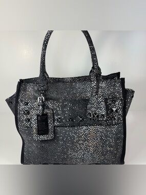 George Gina & Lucy NI K.O Black White Leather Studded Handbag Rare Stingray